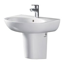Stella Care Wall Basin With Integral Shroud, 3TH, Gloss White
