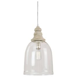 Anglais Clear Glass & Wood Pendant Light, Natural White Wash Timber