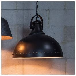 Templehof Iron Pendant Light, Dark Grey & White