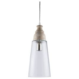 Harz Clear Glass & Wood Pendant Light, White Washed