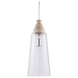 Holstein Clear Glass & Wood Pendant Light, White Wash Timber