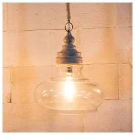 Franz Clear Glass & Wood Pendant Light, White Washed