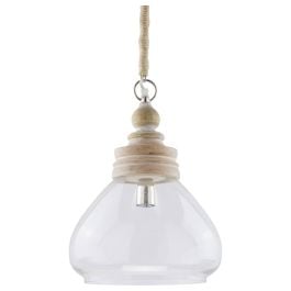 Gorlitz Clear Glass & Wood Pendant Light, White Washed