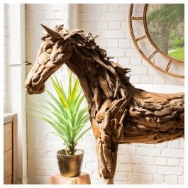 Trojan Horse 160cm Teak Sculpture, Natural Finish
