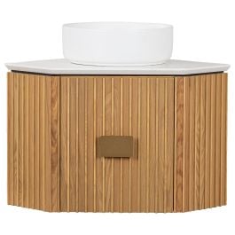 Selina 75cm Quartz Top Wall Hung Corner Vanity, Light Oak