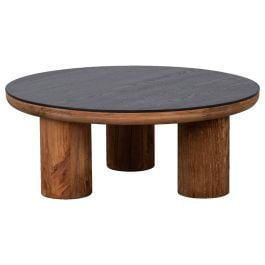 Knoxville 92cm Reclaimed Pine Round Coffee Table, Black