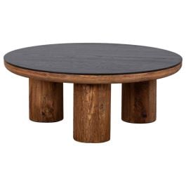 Knoxville 92cm Reclaimed Pine Round Coffee Table, Black