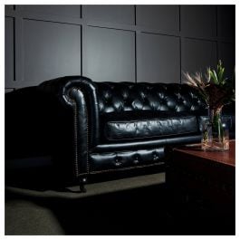 Sheffield 3 Seater Leather Sofa Black