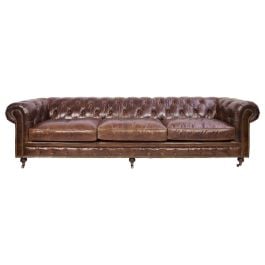 Sheffield 4 Seater Leather Sofa, Vintage Cigar