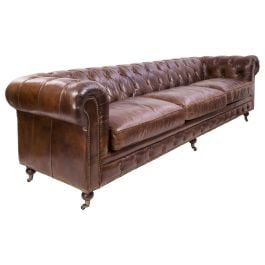 Sheffield 4 Seater Leather Sofa, Vintage Cigar
