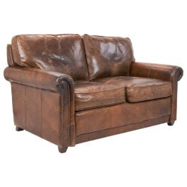 Oregon 2 Seater Leather Sofa, Vintage Cigar