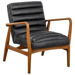 Panton Leather & Oak Armchair, Vintage Black
