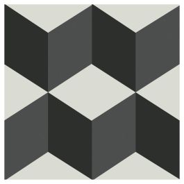 Medium Cubic Encaustic Tile, Grey & White & Black