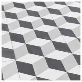 Medium Cubic Encaustic Tile, Grey & White & Black