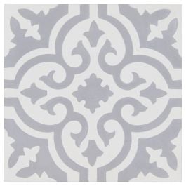 Siran 20x20cm Cement Encaustic Tile, Grey & White