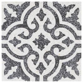 Siran 20x20cm Terrazzo Cement Encaustic Tile, Black & White
