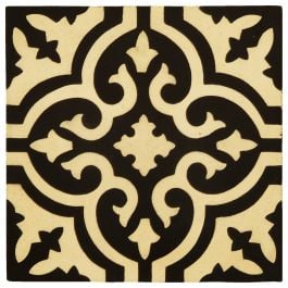 Siran 20x20cm Encaustic Cement Feature Tile, Black & Beige