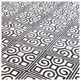 Taza 20x20x1.6 Cement Encaustic Tile, Black & Antique White