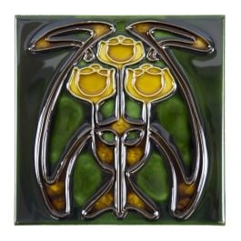 Floral 15.2 x 15.2cm Tile, Yellow & Green
