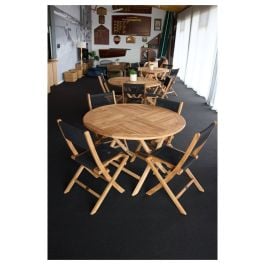 Zigzag Teak Round 120cm Folding Table Natural