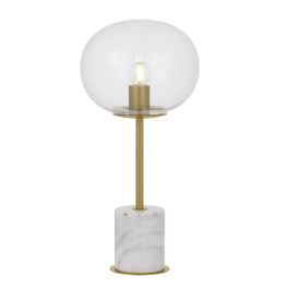 Dimas Table Lamp, Clear Glass, White Marble, Antique Gold