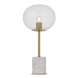 Dimas Table Lamp, Clear Glass, White Marble, Antique Gold