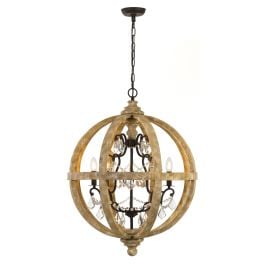 Florin 5 Pendant, Clear Glass, Wood, Iron