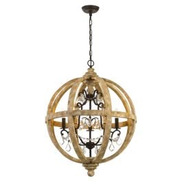 Florin 5 Pendant, Clear Glass, Wood, Iron