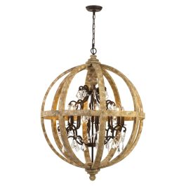 Florin 8 Pendant, Clear Glass, Wood, Iron