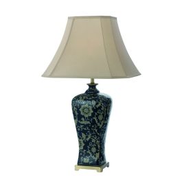 Large Nashi Table Lamp, Antique Brass, Taupe, Dark Blue