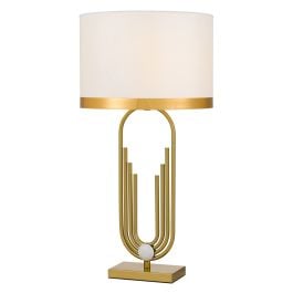 Roldan Table Lamp, White, Antique Gold