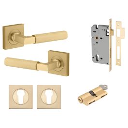 Brunswick Lever Square Rose Entrance Kit w Lock K/K