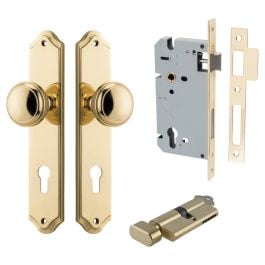 Paddington Knob Shouldered Backplate Entrance Kit w Lock K/T