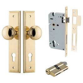 Paddington Knob Stepped Backplate Entrance Kit w Lock K/K