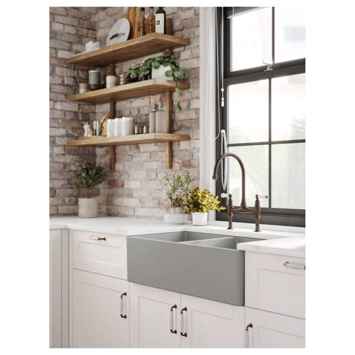 Turner Hastings Novi 85x46cm Concrete Look Fireclay Sink, Grey